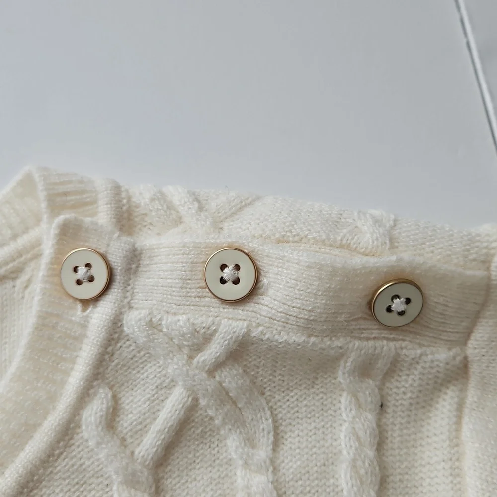 Talbots Cable Knit Sweater Cream Button Shouders 30% Lambswool 2X Soft Neutral